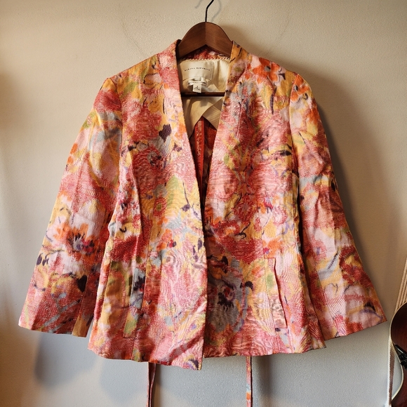 Banana Republic Floral Watercolor Linen Blend Belted Blazer - Picture 2 of 5
